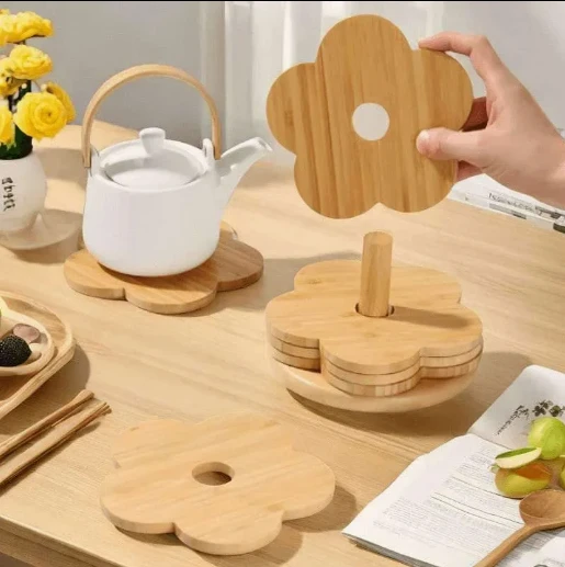 Flower Drink Coasters Set Of 6 With Holder